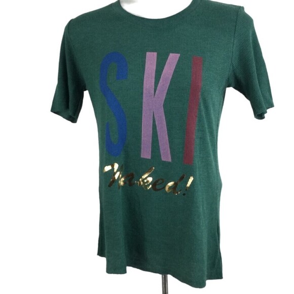 Wildfox Womens SKi Naked Short Sleeve Knit Shirt Top Green S NWT - Picture 1 of 7